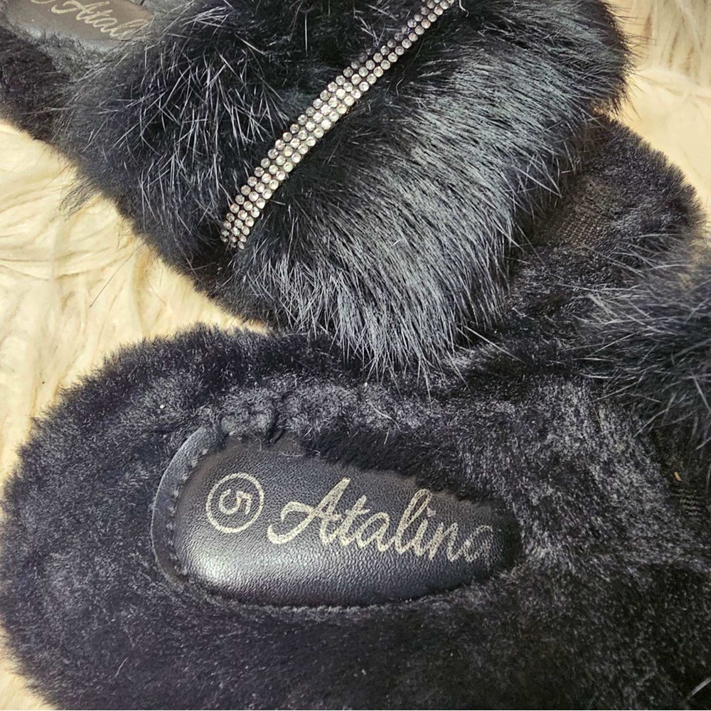 Atalina Fur Rhinestone Slides - Picture 4 of 4